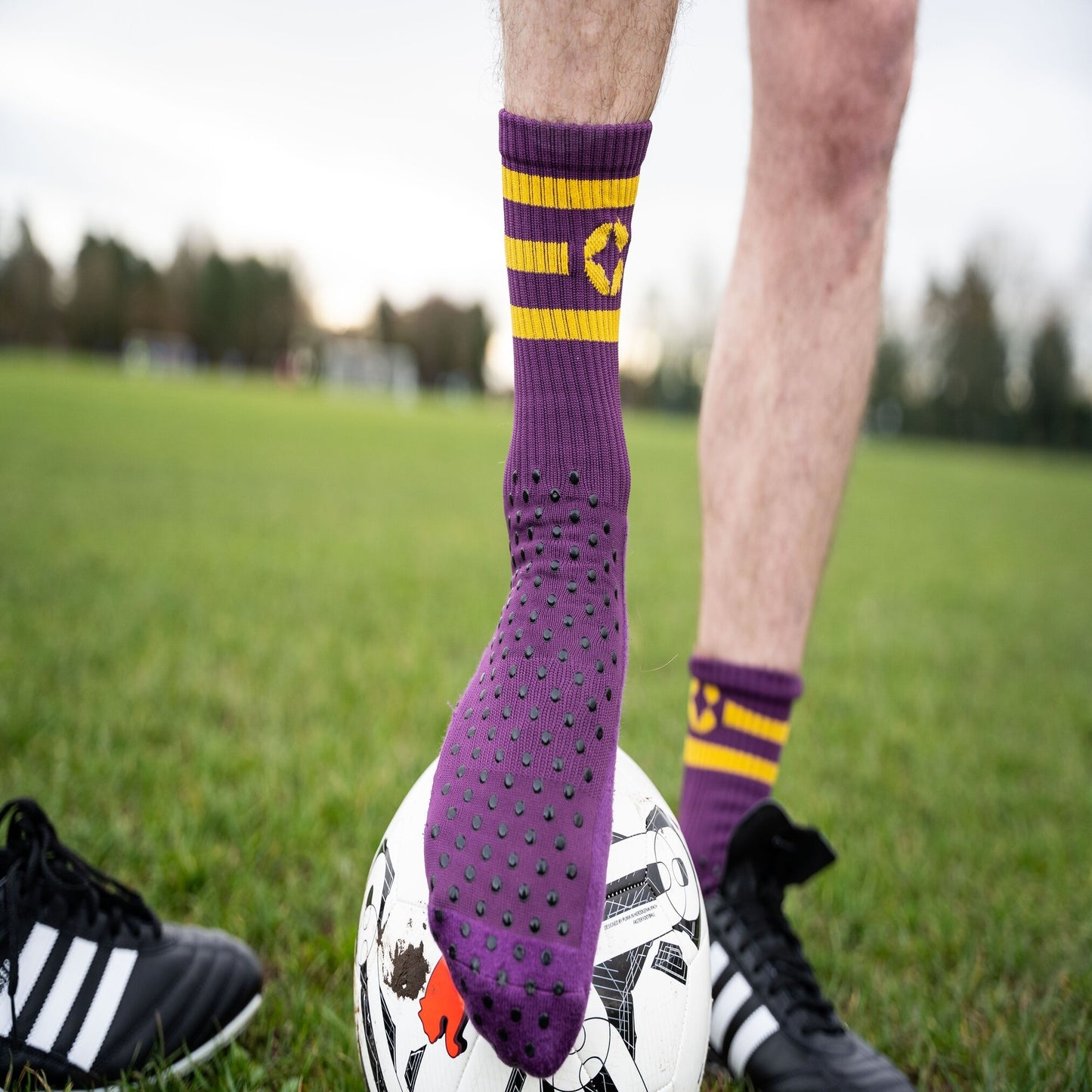 360 Degree Grip Socks - Purple and Gold