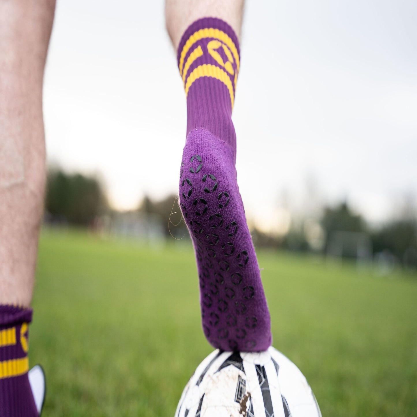 360 Degree Grip Socks - Purple and Gold